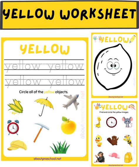 Color Yellow worksheets for Kindergarten – About Preschool V Words For Kids, K Words For Kids, Y Words For Kids, Q Words For Kids, G Words For Kids, E Words For Kids, Words With Q, Opposite Words For Kids, Teach Colors