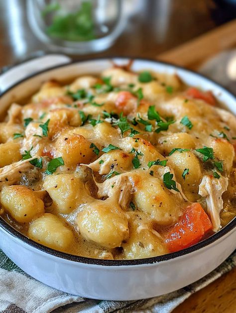 One Pot Gnocchi Chicken Pot Pie One Pot Gnocchi Chicken Pot Pie, Rotisserie Chicken And Gnocchi, Gnocchi Chicken Pot Pie, One Pot Gnocchi, Gnocchi Chicken, One Pot Recipes, Pot Pie Filling, Creamy Chicken Enchiladas, Chicken Gnocchi