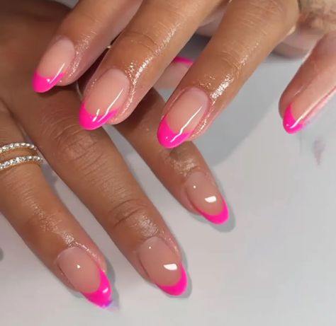 Pink French Tips, Pink Tip Nails, Pink French Tip, Pink French Nails, Nails Kit, Cute Simple Nails, Gel Glue, Hot Pink Nails, Girly Acrylic Nails