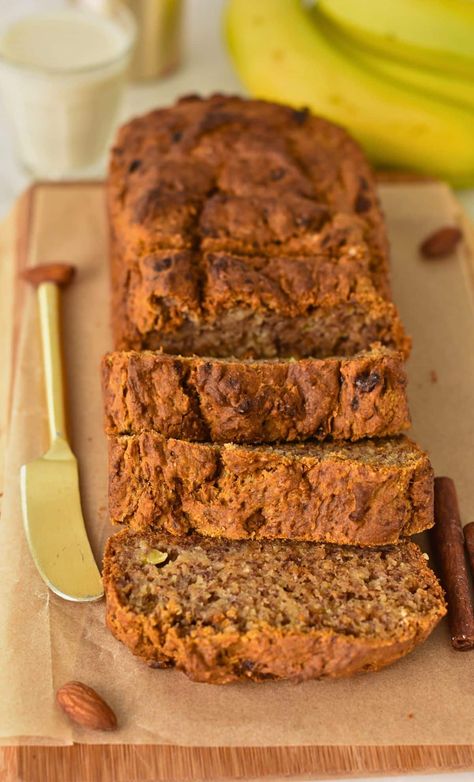 This Healthy Banana Bread has no added sugar, no eggs, no dairy and a gluten-free and oil-free option. It's packed with fiber for a healthy breakfast. Banana Bread No Oil, No Sugar Banana Bread, Flours Banana Bread, Banana Bread Recipe Healthy, Plant Based Yogurt, No Dairy, Oat Pancakes, A Healthy Breakfast, Healthy Banana