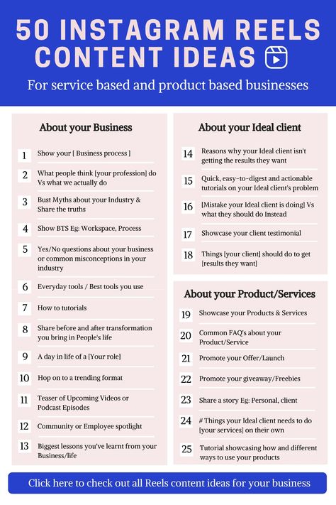 Umm? Stuck on what to post on your Instagram reels? I got you! Instagram reels videos are having increased engagement than other forms of content on Instagram now. It is time for you to leverage and add it to your social media strategy. I have put together 50 Instagram Reels content ideas for service and product based businesses which are valuable, relatable and entertaining. Click the link to learn more ideas. #instagramreels #contentideas #instagrammarketing #instagram #socialmedia #business Product Reel Ideas, Reels Content Ideas, Social Media Manager Checklist, Content Types, Social Media Report, Ig Reels, Content Marketing Plan, Reels Ideas, Social Media Management Services