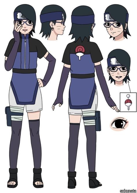 Art taken from @sxkunata Sarada Redesign, Sarada Sharingan, Naruto Leaf, Naruto Clothing, Menma Uzumaki, Thats All, Boruto And Sarada, Boruto Characters, Naruto Oc Characters