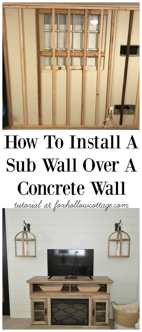 How To Install A Shiplap Wall Over A Concrete Wall - Framed with furring strips, prepping for a plywood sub wall and eventually shiplap. #DIY #diyhome #diywall #diyshiplap #concretewall Old Wood Windows, Installing Shiplap, Cinder Block Walls, Shiplap Wall Diy, Shiplap Bathroom, Basement Remodel Diy, Shiplap Fireplace, Cement Walls, Shiplap Accent Wall