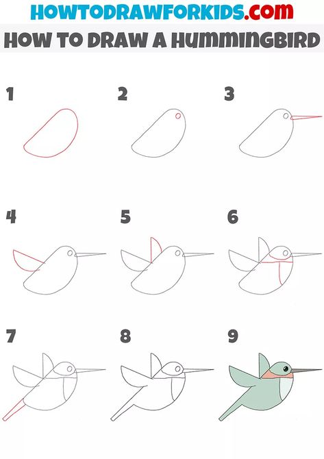 How to Draw a Hummingbird Step by Step - Easy Drawing Tutorial Draw A Hummingbird, Hummingbird Art Drawing, Ephemera Diy, Draw Birds, Sketching Tips, Easy Doodle, Draw Animals, Easy Drawing Tutorial, Hummingbird Art