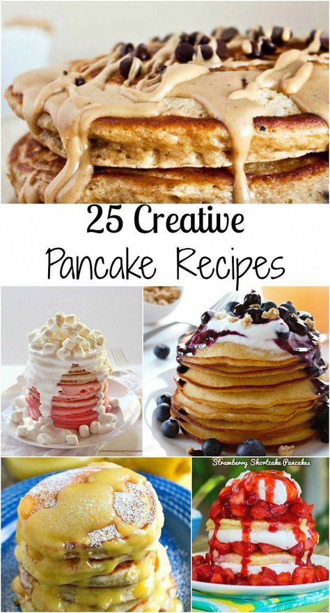 25 Creative Pancake Recipes from @willcook4smiles #pancakes Unique Pancake Recipes, Creative Pancake Recipes, Fun Pancakes, Will Cook For Smiles, Flavored Pancakes, Creative Breakfast, Pancake Recipes, Homemade Pancakes, Breakfast Pancakes