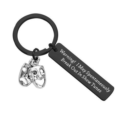 PRICES MAY VARY. Broadway Musical Theater Gift - Warning! I May Spontaneously Break Out In Show Tunes. This keychain are the perfect gift for anyone involved in theatre and performance. Material: Stainless Steel, it is lead free and nickel free, hypo allergenic, it doesn¡¯t rust, change colour or tarnish. Measurement: 50mm(1.97inch)*12mm(0.47inch). TIPS:manual measuring permissible error. Are you or someone you love destined for the stage and screen? A great gift idea for drama queen, drama teac Musical Theater Gifts, Drama Masks, Tragedy Mask, Musical Theatre Broadway, Theatre Gifts, Drama Teacher, Theatre Geek, Comedy And Tragedy, Drama Club