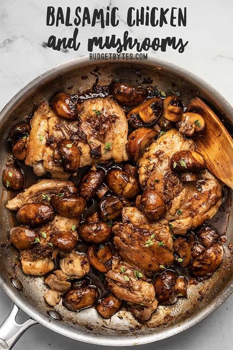 Balsamic Chicken And Mushrooms, Chicken And Mushrooms, Simple Desserts, Pan Sauce, Budget Bytes, Balsamic Chicken, Mushroom Chicken, Chicken Dishes Recipes, Recipes Chicken