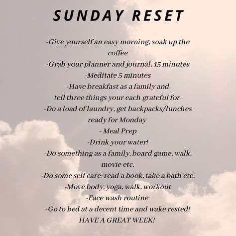 Sunday Morning Reset, Mid Week Reset, Reset Sunday Routine, Sabrinacore Aesthetic, Reset Day Checklist, Sunday Reset Quotes, Weekend Reset Routine, Life Reset Checklist, Reset Weekend