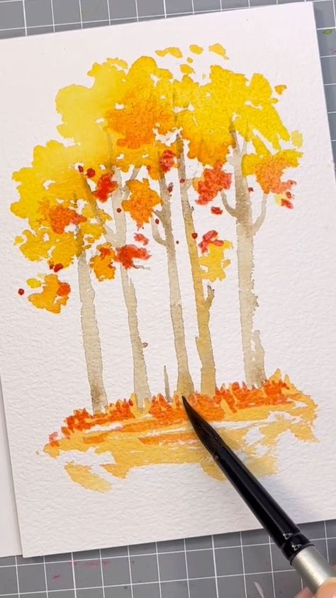 11K views · 203 reactions | Simple watercolor fall trees #watercolorpainting #tree #art | LINDAartdiary | BGM Zone · Soft Light Fall Watercolor Paintings Easy For Kids, Fall Tree Watercolor, Watercolor Autumn Trees, Simple Fall Watercolor, Easy Fall Watercolor, Fall Tree Watercolor Painting, Tree Watercolor Painting, Kids Watercolor, Watercolor Paintings Easy