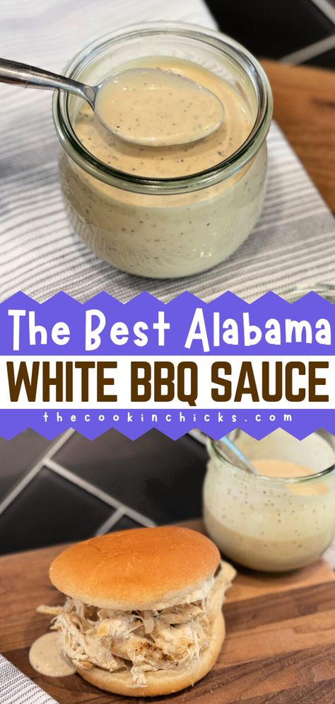 A twist on the traditional barbecue sauce! This easy sauce recipe is ready in just 5 minutes. Tangy and creamy with a kick, this Alabama White BBQ Sauce is oh so yummy. Great as a simple appetizer recipe or an easy side dish for dinner! Alabama White Bbq Sauce, Healthy Sauce, Alabama White Sauce, White Bbq Sauce, Homemade Bbq Sauce Recipe, White Sauce Recipes, Barbecue Sauce Recipes, Bbq Sauce Recipe, Bbq Sauce Homemade