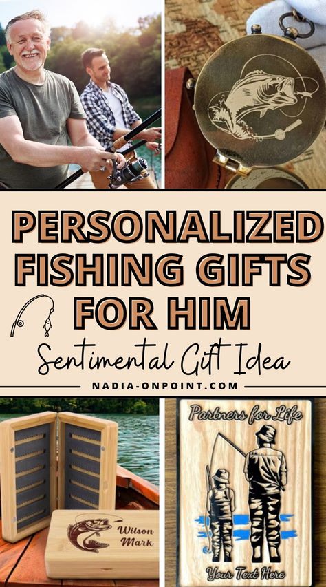 Gift Ideas for Men! Here are some of the best Personalized Fishing Gifts for him. They'll make awesome personalized fishing gifts for Dad, Husband or Boyfriend. | Father's Day Gift Ideas | Personalized fly fishing gifts. #fishing #dad #husband #boyfriend #giftideas #gifts Grandpa Fishing Gifts, Gifts For Boyfriend Who Loves Fishing, Fishing Gift Ideas For Boyfriend, Fishing Anniversary Gifts For Him, Gifts For Fishing Boyfriend, Gifts For Fisherman Christmas, Fishing Valentine Ideas For Him, Gifts For Fishing Lovers, Fisherman Gift Ideas