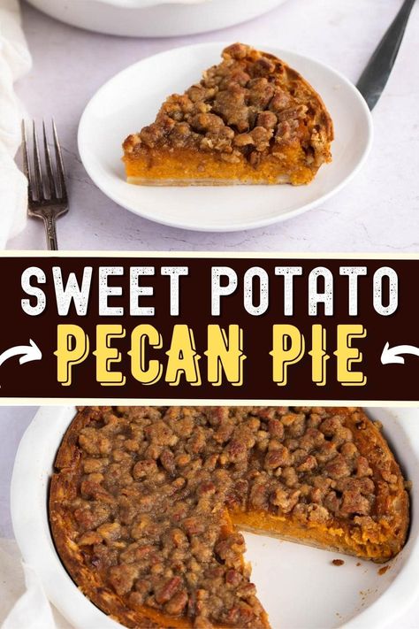 What do you get when you combine two of the best holiday desserts? This heavenly sweet potato pecan pie! It's rich, velvety, nutty, and oh-so-sweet. Pie Easy Recipe, Southern Sweet Potato Pie, Sweet Potato Pecan Pie, Eggs And Sweet Potato, Sweet Potato Pie Southern, Sweet Potato Pecan, Pecan Pie Easy, Pie Easy, Buttery Pie Crust