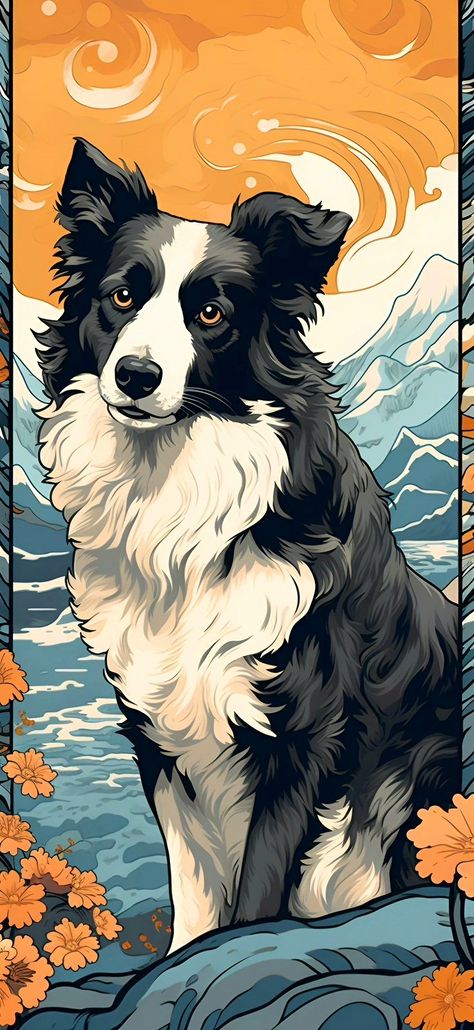 Border Collie Cartoon Drawing, Cute Border Collie Drawing, Border Collie Dibujo, Border Collie Wallpaper, Border Collie Cartoon, Border Collie Aesthetic, Border Collie Drawing, Border Collie Illustration, Border Collie Painting