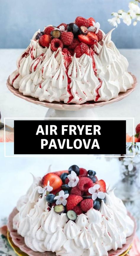 Beautiful Air Fryer, Easy Pavlova Recipe, Easy Pavlova, Meringue Dessert, Raspberry Pavlova, Pavlova Dessert, Mini Meringues, Air Fryer Recipes Dessert, Mini Pavlova