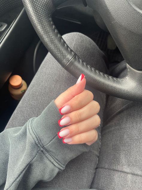 Red French Tip, Red French, 18th Birthday Party, Milky White, Nails Inspo, French Tip Nails, French Nails, White Nails, Nail Tips