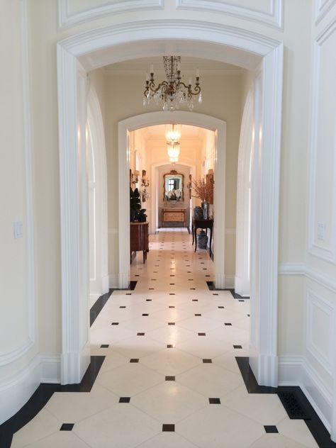 My Home - The Enchanted Home Georgian Hallway, Foyer Tile, Black And White Flooring, White Flooring, Front Foyer, Marble Flooring Design, Foyer Flooring, Hall Flooring, White Marble Floor