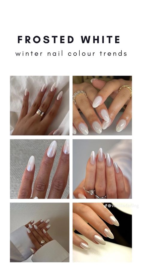 Frosted White Nails, Frost Nails, Frosted Nails, Nail Color Trends, Nail Colors Winter, Metallic Nails, Chic Nails, Nude Nails, Winter White