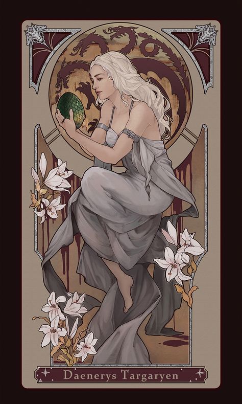 Art Nouveau Card, Game Of Thrones Cards, Dessin Game Of Thrones, Daenerys Targaryen Art, Art Nouveau Mucha, Motifs Art Nouveau, Mucha Art, Alfons Mucha, Art Nouveau Illustration