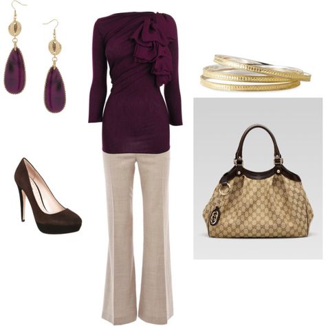 . Eggplant Outfits Color Combos, Eggplant Top Outfit, Eggplant Color Outfits, Aubergine Outfit, Work Outfits Polyvore, Burgundy Outfit, Fall Outfits For Work, Winter Outfits For Work, Work Wardrobe