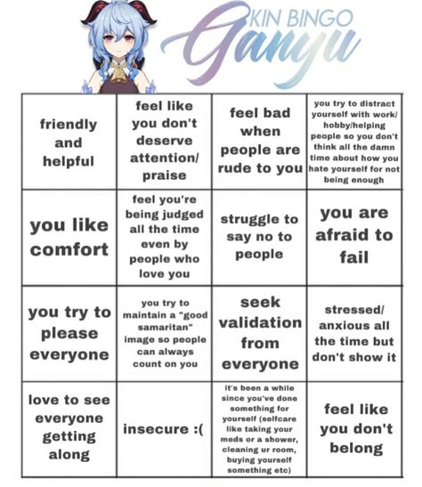 Ganyu Kinnie Bingo, Ganyu Kinnie, Kinnie Bingo Genshin, Kinnie Bingo, Bingo Template, Bingo Board, Frogs, You Tried, Bingo