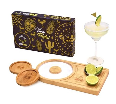 NEONSOLIS Margarita Salt Rimmer Set - Premium Bamboo Salt Rimmer for Cocktails with Stainless Steel Bowl, 2 x Coasters - Beautiful Mexican Skull Bar Accessories - Elegant Packaging Tequila Gift Basket Ideas, Margarita Board, Tequila Gifts Basket, Salt Rimmer, Margarita Gifts, Mexican Cocktails, Tequila Gift, Margarita Salt, Elegant Packaging