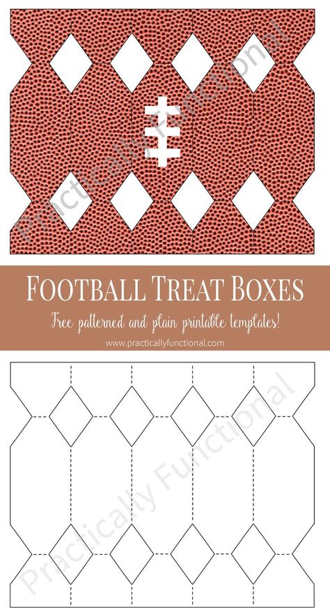 Make your own football-shaped treat boxes with these free printable templates! Just cut, glue, and fill with treats; perfect for a football party! Silhouette Challenge, Football Candy, Free Craft Templates, Football Treats, Football Fever, Boxes Diy, Football Diy, Free Printable Templates, Football Crafts