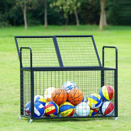 Product Description Rolling Sports Ball Storage Cart Made of carbon steel, our rolling sports ball storage cart offers stable and durable construction. It is suitable not only for storing various sports balls but also for use in home, school, gym, club, and other settings, ensuring a neat and organized activity area. Large Capacity This ball storage cart maximizes the internal space of the cage through vertical storage, allowing you to accommodate more sports balls. It maximizes space savings, e Backyard Sports Area, Small Space Sports Storage, Kettle Ball Storage, Garage Ball Storage, Swiss Ball Storage, Diy Sports Ball Storage, Power Wheels Storage, Playground Ball Storage, Garage Ball Holder