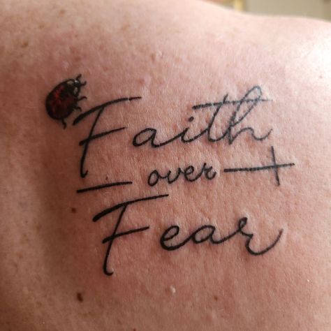 Faith over fear tattoo by Den at the Huntsmen Tattoo Faith Over Fear Tattoo Ideas, Fear Tattoo Ideas, Faith Over Fear Tattoo, Wing Tattoos On Wrist, Fear Tattoo, Wing Tattoos, Tattoo Ideas For Women, Wings Tattoo, Faith Over Fear