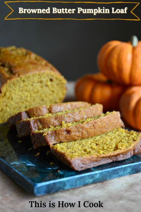 Browned Butter Pumpkin Loaf isn't too sweet, but is totally delish, and is perfect for so many things. Check out 10 ways to use it! #pumpkinbread #Thanksgivingfood #pumpkinrecipes #quickbread Quick Thanksgiving Desserts, Bourbon Bread, Easy Pumpkin Bread, Pumpkin Bread Easy, Pumpkin Loaf, Recipe Cover, Browned Butter, Pumpkin Bread Recipe, Microwave Recipes