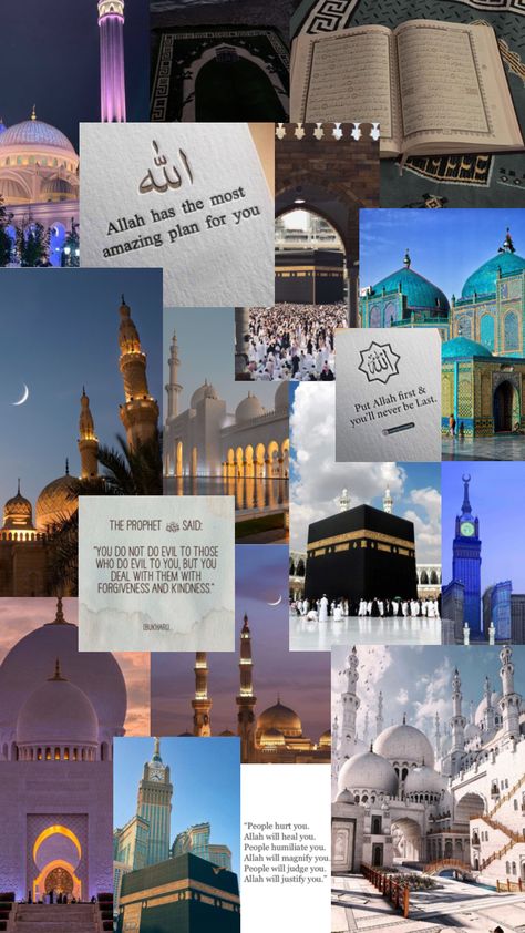 Islam Asethic Wallpaper, Mecca Medina Wallpaper, Mecca Kaaba Wallpaper, Islamic Collage Wallpaper, Islam Asethic, Collage Islamic, Islam Collage, Kaaba Background, Kaaba Aesthetic