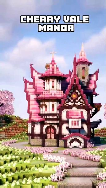 Pink Minecraft House Cottage, Pastel Minecraft, Pink Minecraft, Gothic Pastel, Pink Palace, Minecraft Ideas, Black And Pink, Minecraft Houses, Minecraft