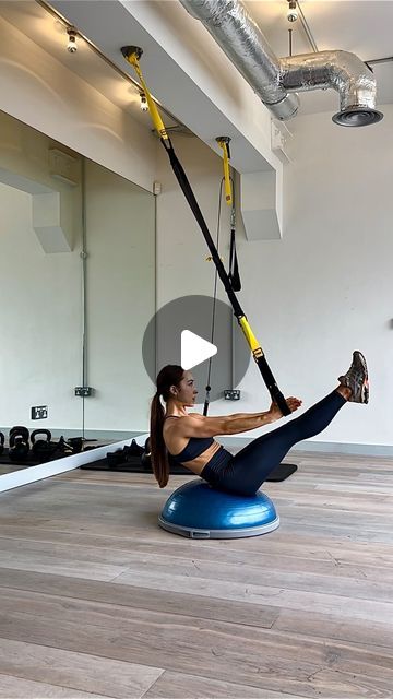 Georgia Legg on Instagram: "TRX FT BOSU CORE - TRX overhead extension > V up - TRX reverse tuck - TRX alternating single arm row > flutter kicks The workout 10 reps X4 🔥 Level up your TRX core workout! If the TRX straps weren’t enough instability say hello to the Bosu ball 👋. Combining these 2 bits of equipment you really are creating the ultimate instability for your CORE. tag me in your posts 🏷️ Love G x" Trx Core Workout, Trx Core Exercises, Trx Workouts For Women, Trx Core, Trx Yoga, Trx Straps, Trx Exercises, Bosu Ball Workout, Bosu Workout