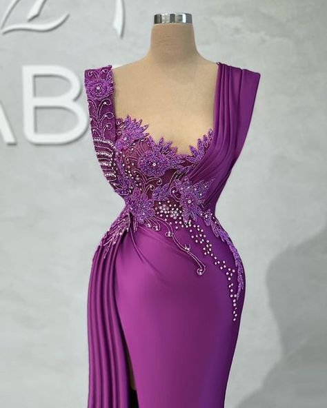 Tabja Fashion House (@tabjaofficial) • Instagram photos and videos Organza Bridal, Dubai Women, Engagement Gowns, Long Evening Dresses, Purple Mermaid, Evening Party Gowns, Purple Satin, Aso Ebi, Gowns Online