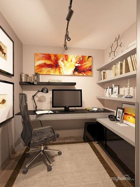 decorate home office ideas without windows Tiny Office Space Ideas, Small Office Room, Design De Configuration, Interior Kantor, Tiny Office, Small Office Design, Home Office Layout, Ikea Design, Small Space Office