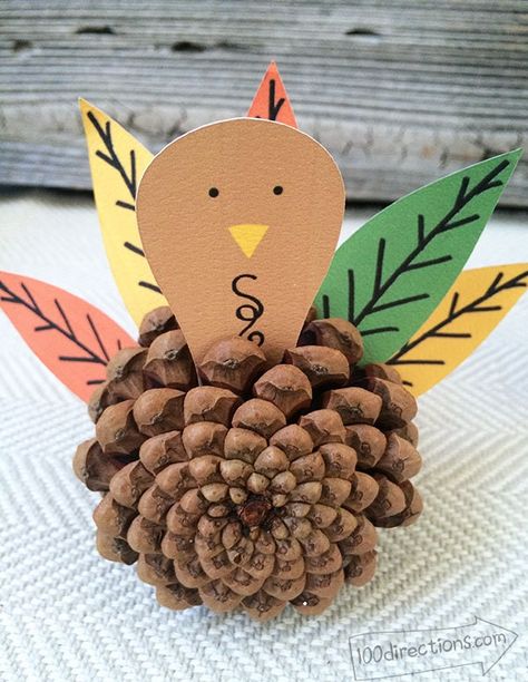 Make a pinecone turkey - Cricut Project or Printable template designed by Jen Goode Turkey Craft Ideas, Daycare Thanksgiving, Paper Plate Turkey, Pinecone Turkey, Daycare Business, Fun Thanksgiving Crafts, Nursery Crafts, Thanksgiving Turkey Craft, Pinecone Crafts