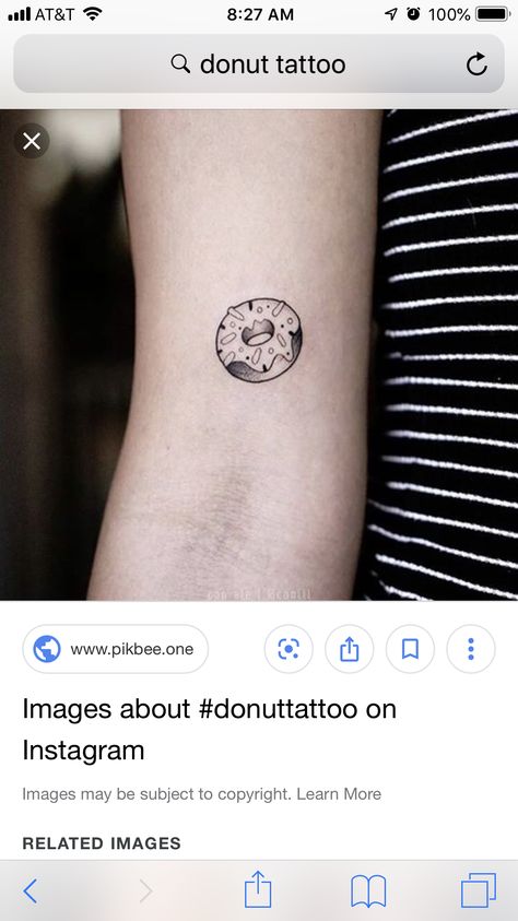 Dunkin Tattoo, Coffee And Donut Tattoo, Donut Tattoo Minimalist, Donut Tattoo Small, Doughnut Tattoo, Bagel Tattoo, Moon Tattoo Wrist, Donut Tattoo, Simpsons Tattoo