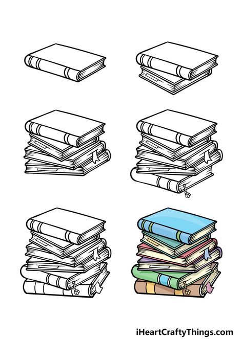 Stack Of Books Drawing - How To Draw A Stack Of Books Step By Step Stack Books Drawing, Stack Of Books Coloring Page, Cartoon Book Stack, Stack Of Books Doodle, Bookstack Drawing, Stack Of Book Tattoo, How To Draw A Stack Of Books, Stacked Books Drawing, Pile Of Books Drawing