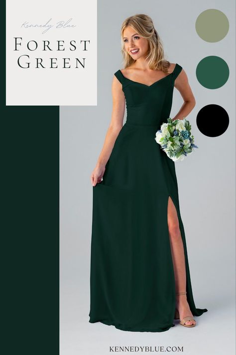 Mismatched Bridesmaid Dresses Green, Forest Green Bridesmaid, Long Green Bridesmaid Dresses, Green Bridal Party, Bridesmaid Dresses Green, Hunter Green Bridesmaid Dress, Forest Green Bridesmaid Dresses, Wedding Color Palette Ideas, Forest Green Wedding