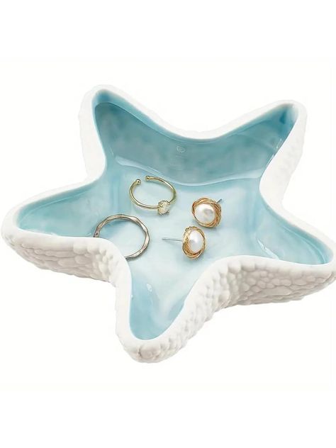 1pc New Design Starfish Shaped Jewelry Tray, Home Decorative Display Plate For Snacks, Fruits Or AshtrayI discovered amazing products on SHEIN.com, come check them out! Ocean Theme Decorations, Starfish Jewelry, Stella Marina, Jewelry Rack, Earring Storage, Ceramic Rings, Plate Display, Candy Containers, Earring Holder