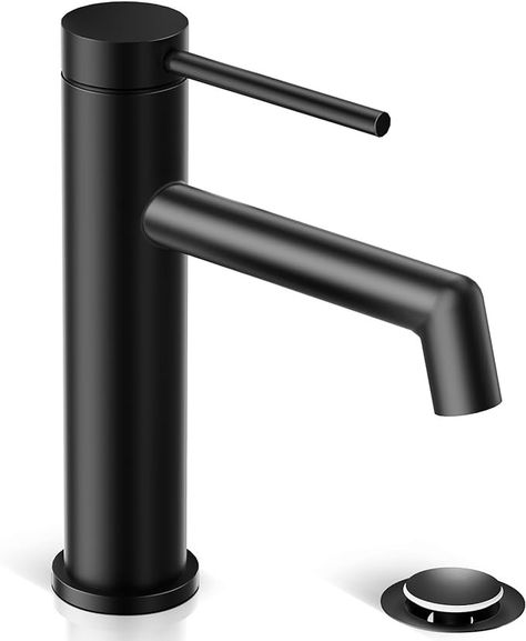 Phiestina Matte Black Bathroom Sink Faucet, Single Hole Single Handle Modern RV Bathroom Faucet, with Water Supply Line and Metal Pop Up Drain, SGF06-MB - Amazon.com Black Bathroom Sink Faucet, Modern Rv, Matte Black Bathroom Faucet, Black Bathroom Sink, Black Bathroom Faucet, Bathroom Faucets Brushed Nickel, Rv Bathroom, Brushed Nickel Bathroom, Matte Black Bathroom