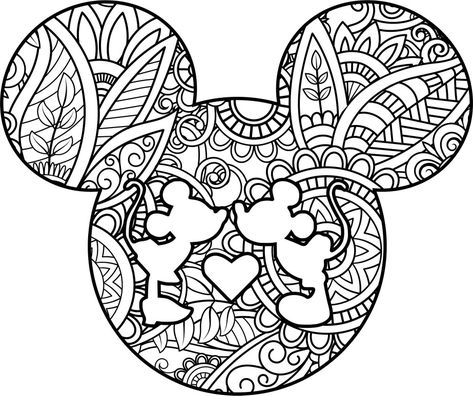 Printable Coloring Pages Mandalas, Disney Mandala Tattoo, Disney Coloring Pages For Adults, Mandala Disney, Mickey Mouse Coloring, Skitse Bog, Disney Silhouettes, Idee Cricut, Love Coloring Pages