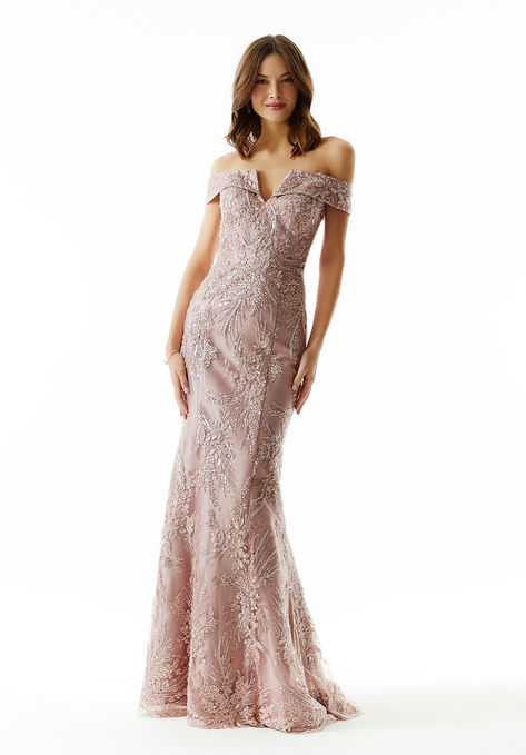 Allover Beaded Embroidered Evening Gown with V-Notch Neckline Net Gowns, Fitted Gown, Off Shoulder Evening Dress, Mob Dresses, Mori Lee, Mermaid Skirt, Wedding Dresses Unique, Lace Fashion, Wedding Dress Long Sleeve