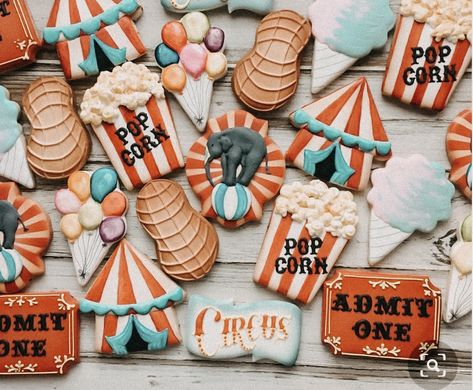 Carnival Birthday Cookies, Two Ring Circus Birthday, Circus Themed Cookies, Carnival Cookies Decorated, Circus First Birthday Party Boy, Circus Cake Pops, Carnival Birthday Theme, Circus First Birthday, Carnival Baby Showers