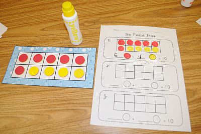 Ten Frame Toss: This is a fun game to practice decomposing the number ten. To play, students shake and spill a cup of ten two-color counters onto the table. They place them in the ten frame and fill in the recording sheet using bingo markers (or crayons). Finally, they write the equation. Click here to download Ten Frame Toss. Shake And Spill, Math Centres, Free Math Games, Behavior Charts, Kindergarten Fun, Math Work, Math Addition, Ten Frame, Math Workshop