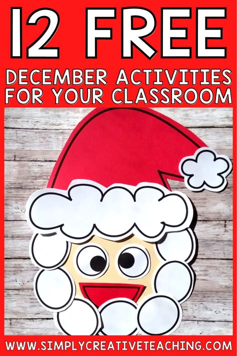 Fill your calendar this December with 12 Free Activities for your classroom! These fun and interactive activities for kids are perfect for Kindergarten, First Grade, and 2nd Grade! Keep your students practicing math and literacy standards while spreading holiday cheer with these Christmas and winter themed activities. You'll find crafts, games, book exchange, writing templates, and more! Christmas Party First Grade Classroom, First Grade Christmas Crafts Classroom, December Craft Kindergarten, Kindergarten December Crafts, Winter Craft 1st Grade, Christmas Activities For Kindergarteners, Student Christmas Crafts, Free Christmas Crafts For Kids, Christmas Craft First Grade