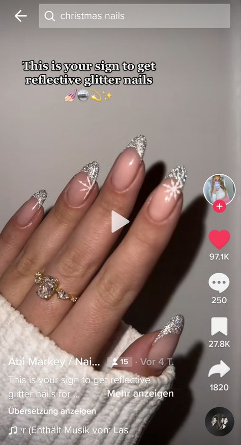 Glitter Nails For Christmas, Reflective Glitter Nails, Taylor Swift Playlist, Reflective Nails, New Year's Nails, Prom Nails, Xmas Nails, Nail Artist, French Nails