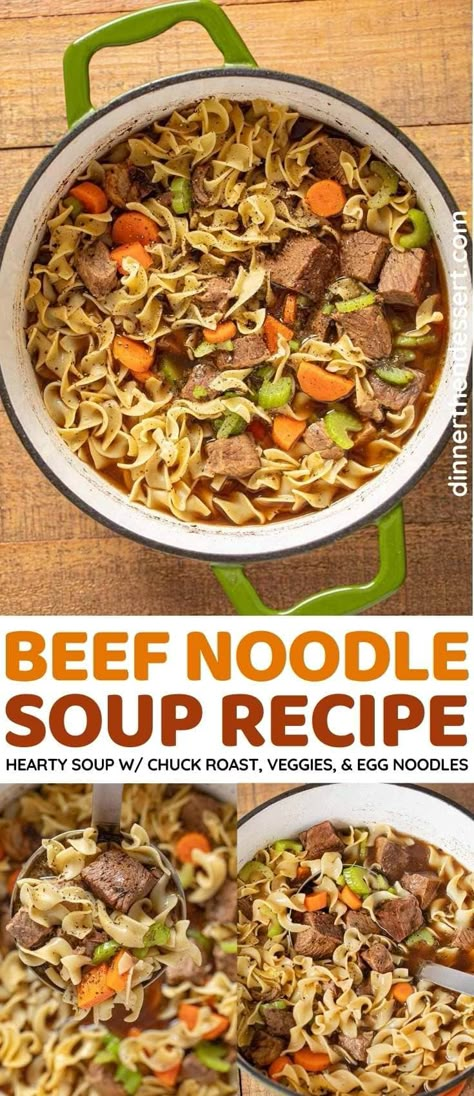 Beef Noodle Soup is a hearty, delicious dinner that's great for the whole family! #dinner #soup #beef #beefsoup #noodlesoup #eggnoodles #dinnerthendessert Steak Soup, Dinner Soup, Soup Beef, Healthy Dinner Recipes For Two, Beef Noodle Soup, Baked Dinner, Dinner Recipes For Two, Comfort Soup, Noodle Soup Recipes