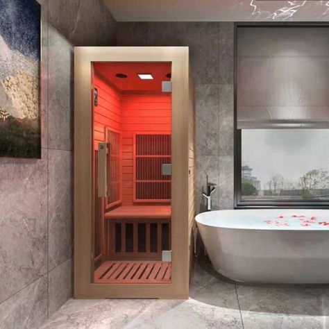 Sauna Room Ideas, Sauna Bathroom Ideas, Infrared Sauna Room, Sauna Bathroom Design, Boston Penthouse, Home Infrared Sauna, Home Spa Room, Infrarot Sauna, Sauna House