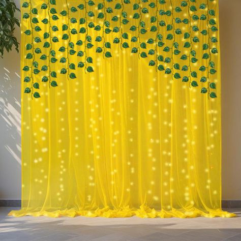 Ganpati Decoration Items for Home | Haldi Decoration Items for Marriage | Backdrop for Decoration with Led Light Click for offers https://www.amazon.in/shop/online.shoppe/list/2HF5RF5NAURJ2 LARGE 8 PCS | BACKDROP FOR ANY DECORATION :-This decor set included 2 pieces of yellow net curtains, 1 piece of led light, 2 pieces of artificial leaves for decoration wall, 2 pieces of hooks and 1 piece of ribbons. These elegant yellow net curtains are perfect for adding a touch of grace and sophisticat... Haldi Home Decor Ideas, Haldi Backdrop At Home, Haldi Decoration At Home, Haldi Decoration Ideas At Home, Haldi Decoration Ideas, Dress Materials Cotton, Net Curtains, Artificial Leaf, Woman Bags Handbags