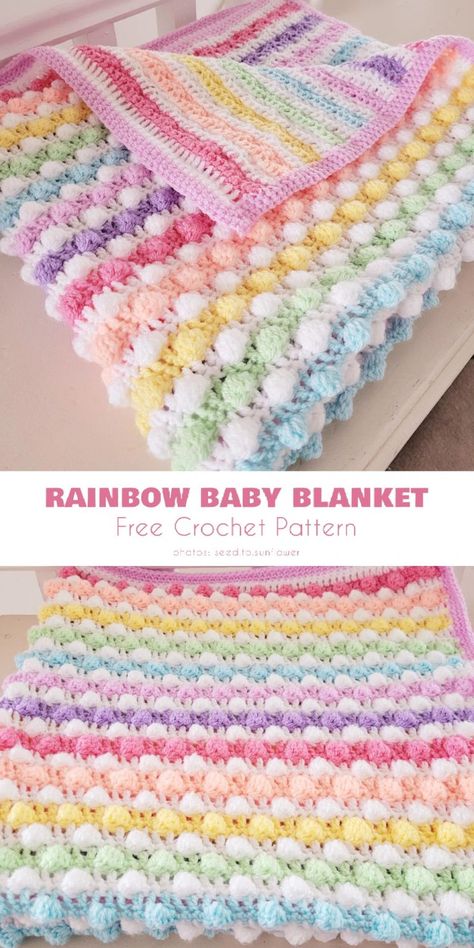 Rainbow Crochet Blanket Pattern, Crochet Blanket Rainbow, Rainbow Baby Blanket, Crochet Blanket Tutorial, Baby Afghan Crochet Patterns, Beau Crochet, Crocheted Baby Blanket, Crochet Mignon